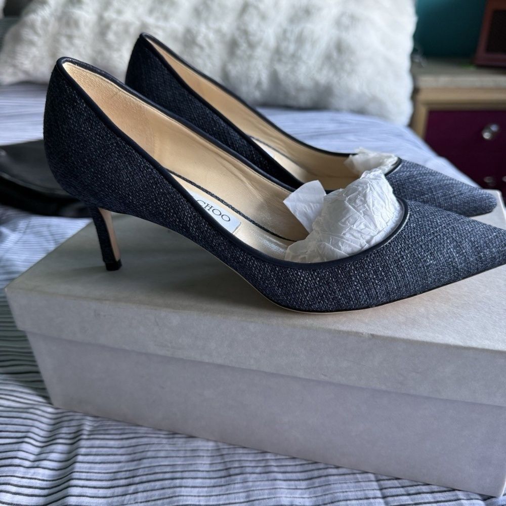 Jimmy Choo Romy 60 Navy Tweed, Brand New In Box - Picture 5 of 7